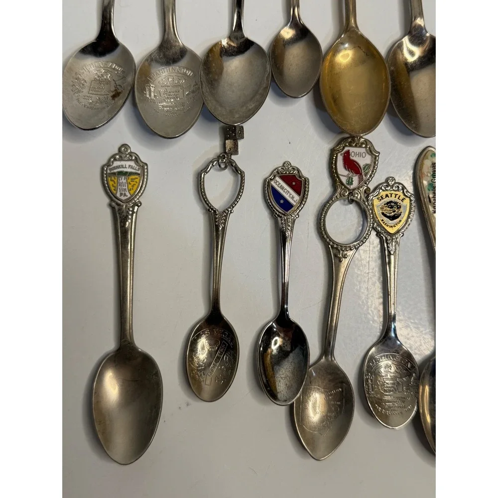 VTG Souvenir Spoon Lot Silver‎ Gold Tone Travel Tourism Collectible Mixed Set